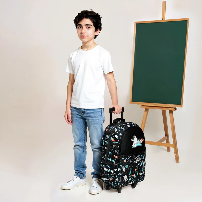 سكيلار Trolley Bag-Astronut Glow In The Dark-Wheels With Led Lights -2 Cmprt- (Polyester) Black \ 27X14X21